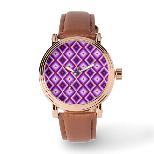 Montre Motif à carreaux diamantés arlequin violet (Recto)