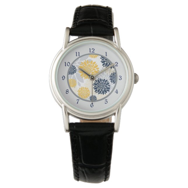 Montre Motif à fleurs bleu marine (devant)