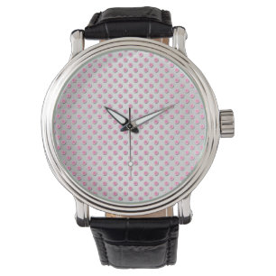 Montre Motif à points Polka rose et blanc argenté