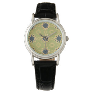 Montre Motif Abstrait noir et jaune rétro