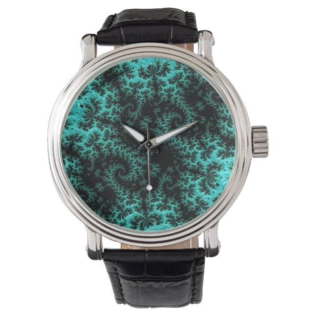 Montre Motif Abstrait noir vert fractal (devant)