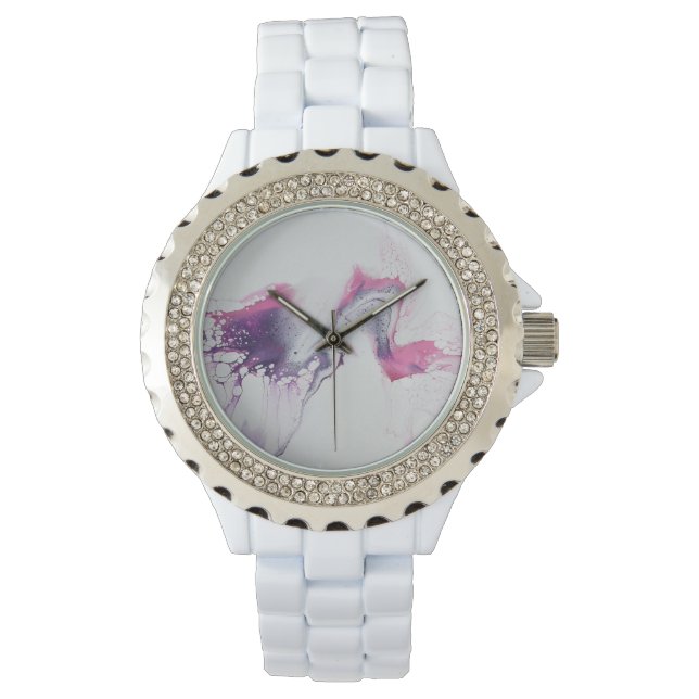 Montre Motif abstrait rose. (devant)