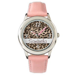 Montre Motif animal, brun, rose, monogramme