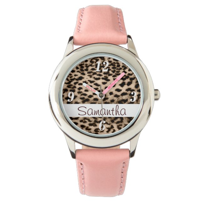 Montre Motif animal, brun, rose, monogramme (devant)