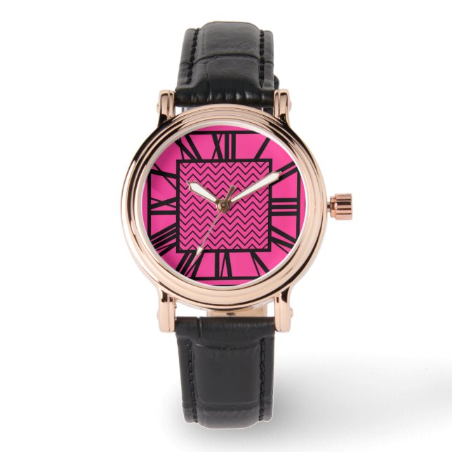Montre Motif Art déco, rose fuchsia (Recto)