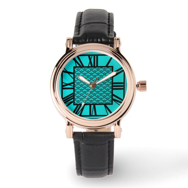 Montre Motif Art déco, turquoise / paon (Recto)