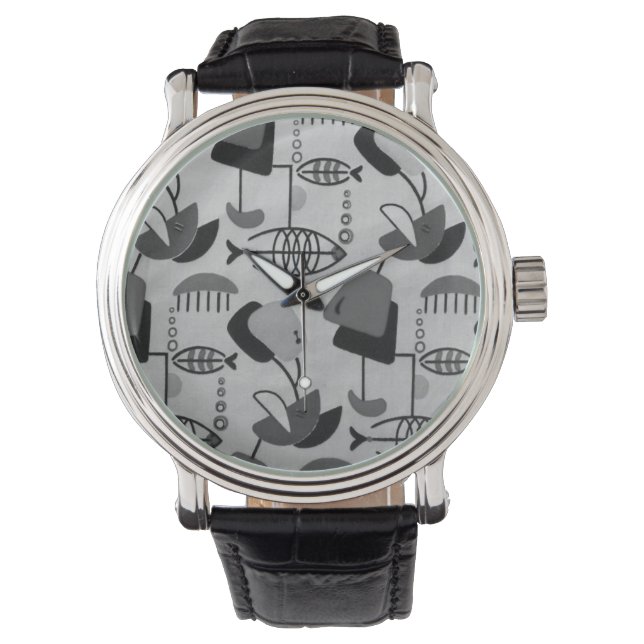Montre Motif atomique noir et blanc (devant)