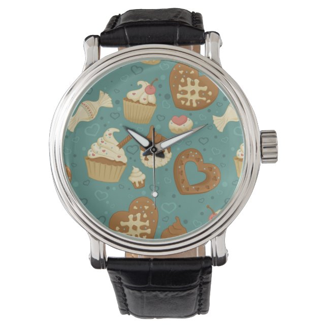 Montre Motif avec cupcakes et bonbons (devant)