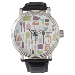 Montre Motif avec les icônes colorées de cuisine