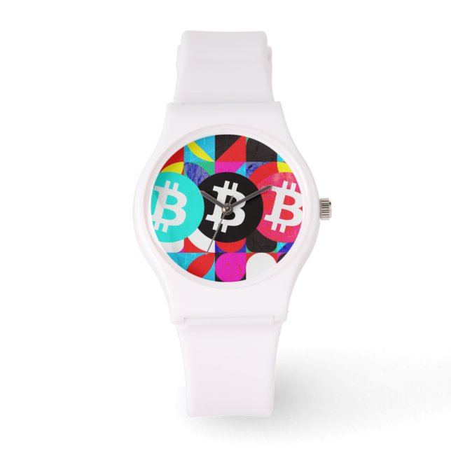 Montre Motif Bitcoin Coloré (Recto)