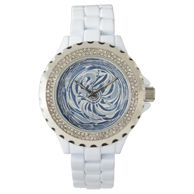 Montre Motif blanc bleu tourbillon 02 (devant)