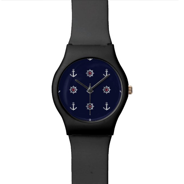 Montre Motif blanc et bleu rouge d'Ancre (Fermer)