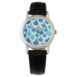 Montre Motif bleu d'échelle d'aquarelle