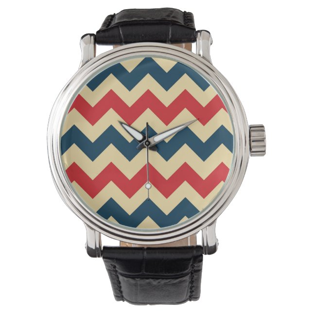 Montre Motif bleu rouge Chevron Zigzap (devant)