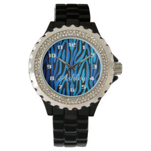 Montre Motif bleu zèbre Monogramme
