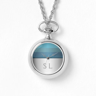 Montre Motif Blue Turquoise Stripes   Votre monogramme