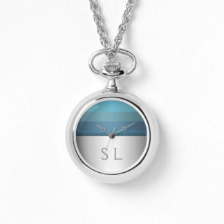 Montre Motif Blue Turquoise Stripes | Votre monogramme