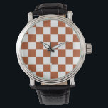 Montre Motif Brown blanc À damiers chèque<br><div class="desc">Vérification Brown et blanche À damiers conception Motif Carré géométrique</div>
