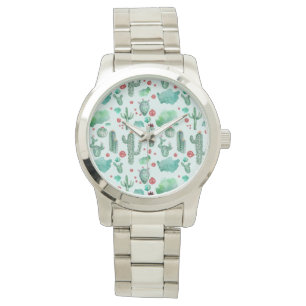 Montre motif cactus et ladybug - arrière - plan bleu clai