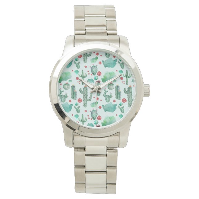 Montre motif cactus et ladybug - arrière - plan bleu clai (devant)