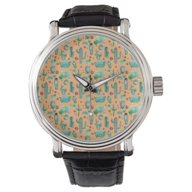 Montre motif cactus et ladybug - arrière - plan orange (devant)