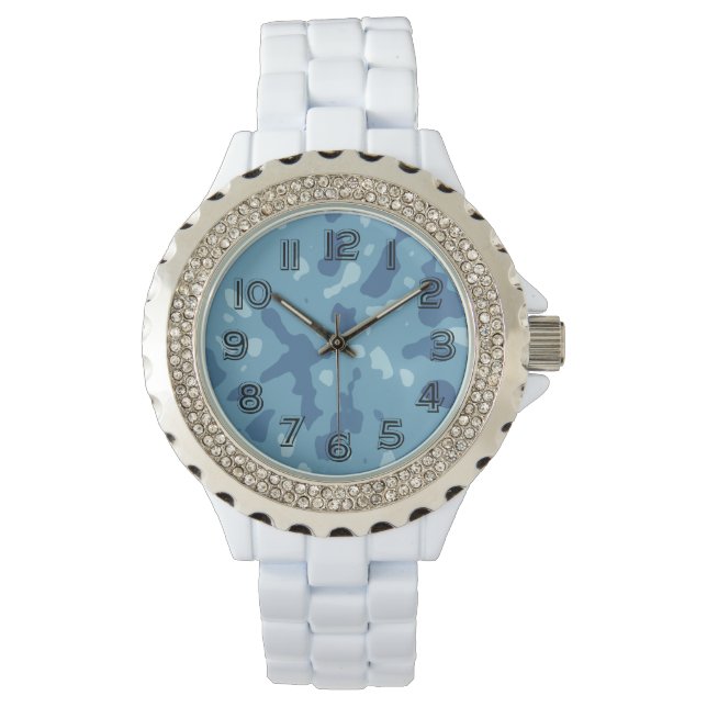 Montre Motif camouflage abstrait bleu pastel  (devant)