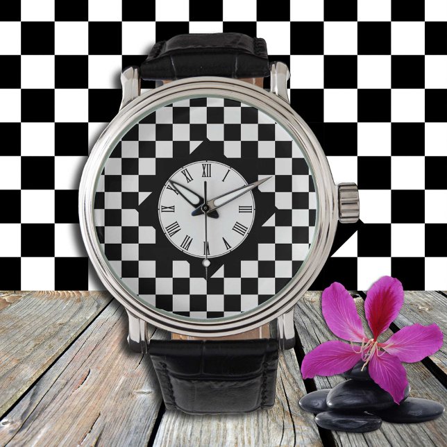 Montre Motif carré noir et blanc coché / Retro Watch (Créateur téléchargé)