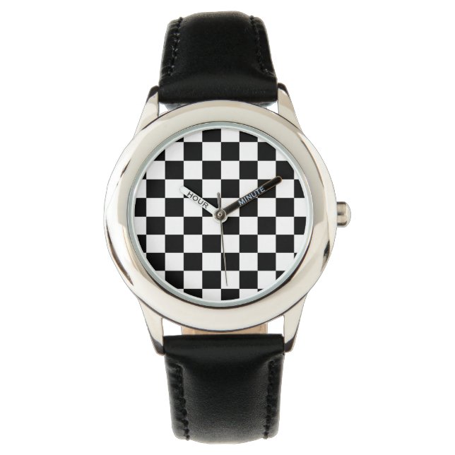 Montre Motif chèque noir et blanc (devant)