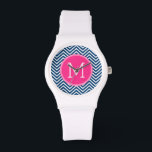 Montre Motif Chevron avec Monogram - Navy Magenta<br><div class="desc">Un design populaire avec une zone pour ajouter vos initiales. Couleurs et motifs tendance pour votre téléphone. Si vous devez ajuster les monogrammes,  cliquez sur le bouton personnaliser et apporter des modifications.</div>