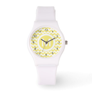 Montre Motif Chevron jaune or classique