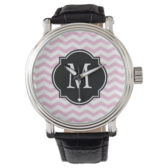 Montre Motif Chevron rose et blanc (devant)