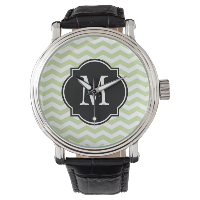 Montre Motif Chevron vert et blanc (devant)