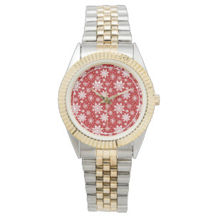 Montre Motif classique de Noël Red & White Snowflake