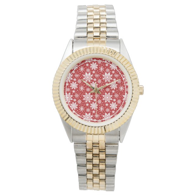 Montre Motif classique de Noël Red & White Snowflake (devant)