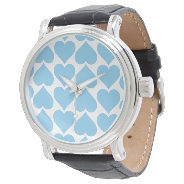 Montre Motif Cœurs Bleus, Romantique, Amour (Incliné)