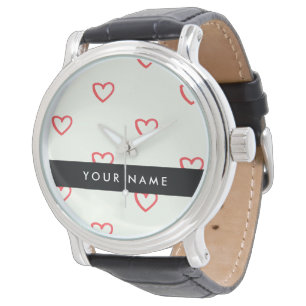 Montre Motif Cœurs Rouges, Amour, Votre Nom, Personnalise
