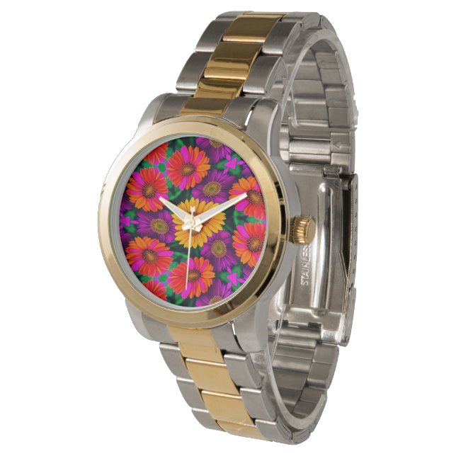 Montre Motif coloré Daisy Bouquet (Incliné)
