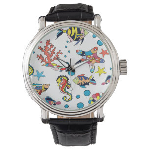 Montre Motif coloré de la vie sous-marine