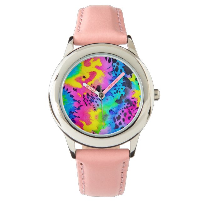 Montre Motif coloré Wild Cheetah Tye Dye (devant)