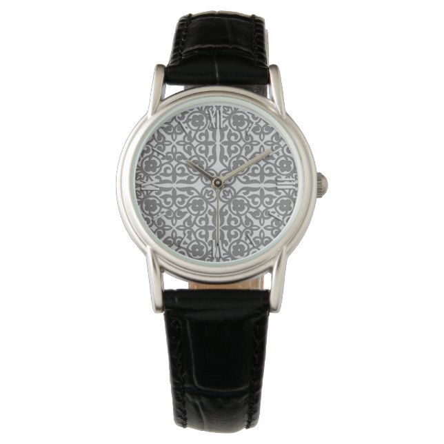Montre Motif Damas médiéval, gris argenté (devant)