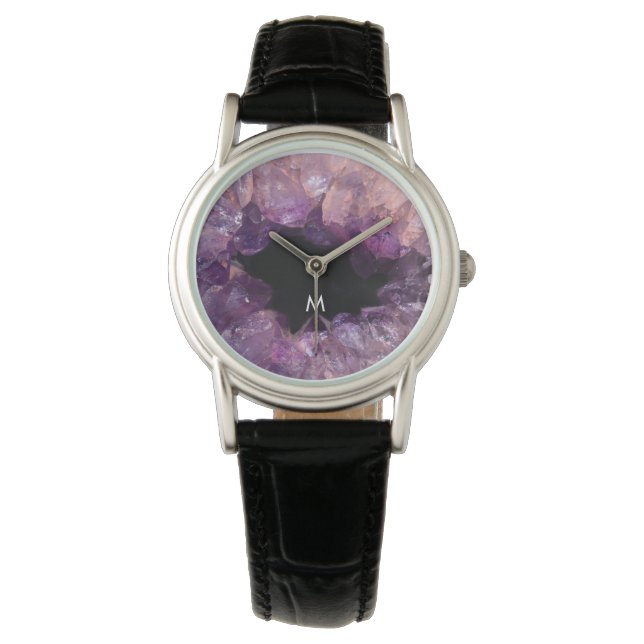 Montre Motif d'améthyste violette moderne monogrammé (devant)