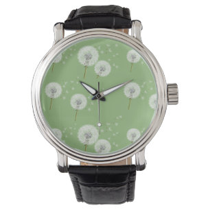Montre Motif Dandelion sur Arrière - plan vert