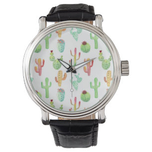 Montre Motif d'aquarelle Cactus Pastel