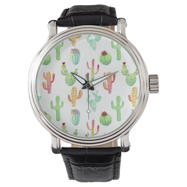 Montre Motif d'aquarelle Cactus Pastel (devant)