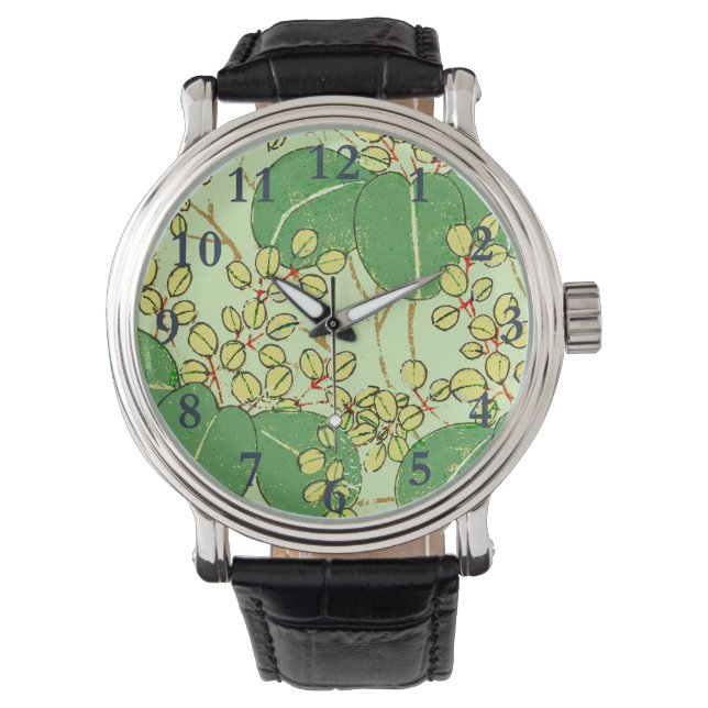 Montre Motif d'art botanique floral de la feuille japonai (devant)
