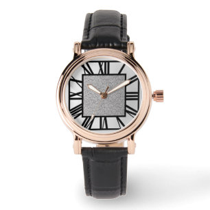 Montre Motif d'art déco, argent balayé et noir