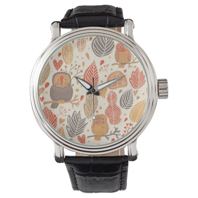Montre Motif d'automne. Chouettes dans la forêt (devant)