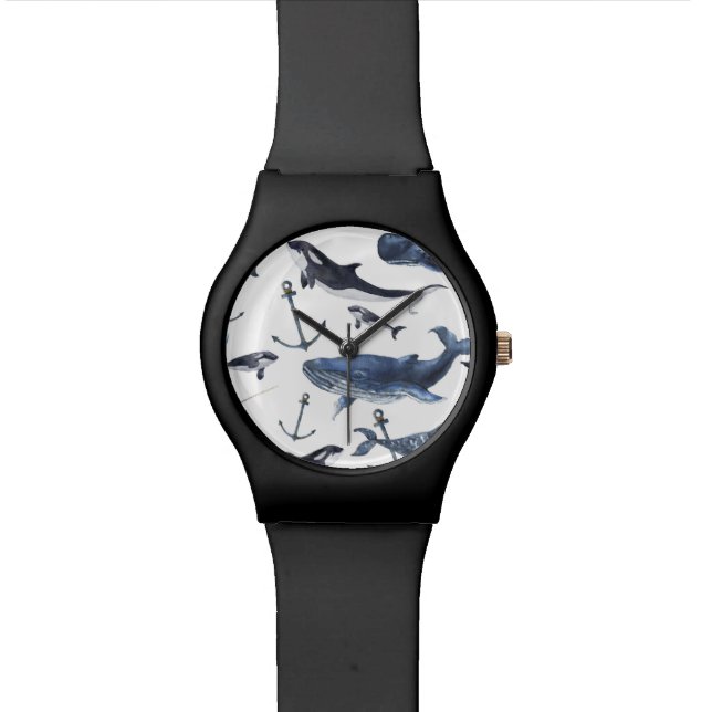 Montre Motif de baleine et d'Ancre d'aquarelle (Fermer)