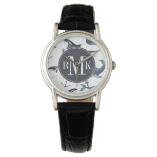 Montre Motif de baleine et d'Ancre d'aquarelle