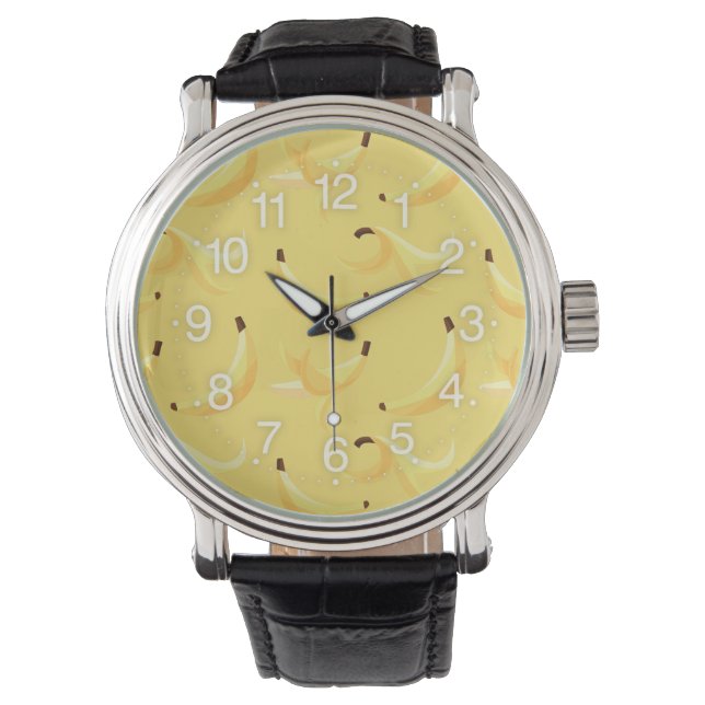 Montre Motif de banane jaune rétro drôle éditable pour fê (devant)